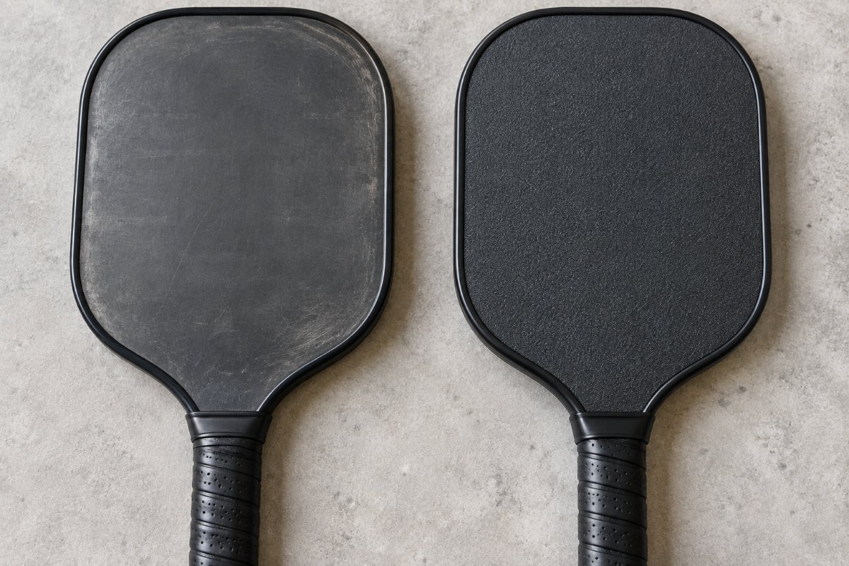 Elongated vs standard pickleball paddle shown side by side in different colors