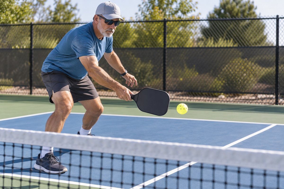 Best pickleball paddle for intermediate players in use during a dink at the net