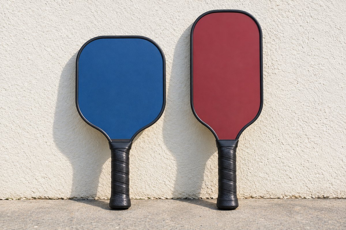 Standard vs elongated pickleball paddle shapes compared side by side