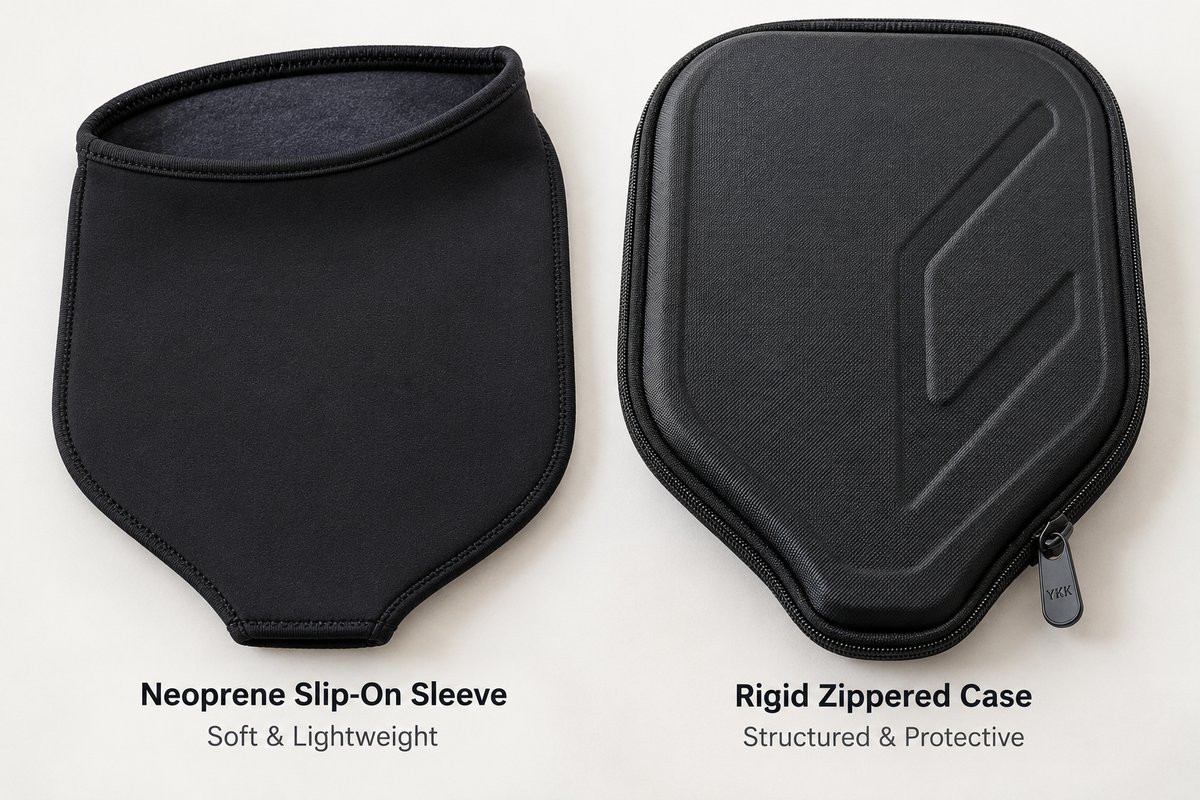 Pickleball paddle cover types: neoprene slip-on sleeve versus rigid zippered case