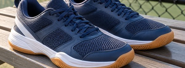 Navy court shoes on a bench