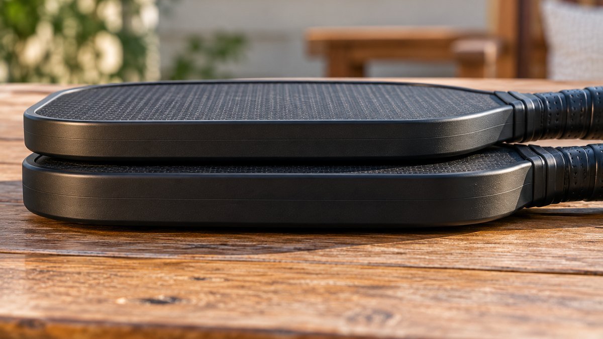 Two stacked paddles seen from the side to compare edge thickness