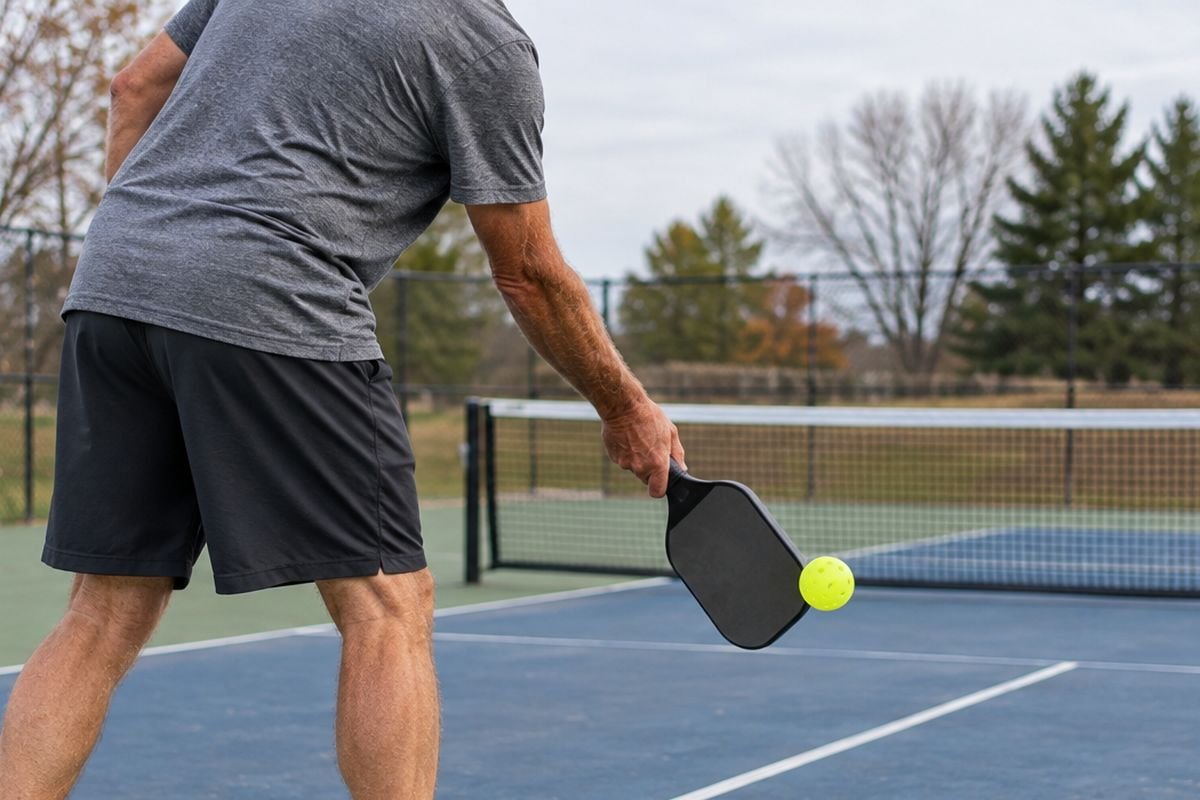 Player hitting a legal volley serve behind the baseline under the pickleball serving rules